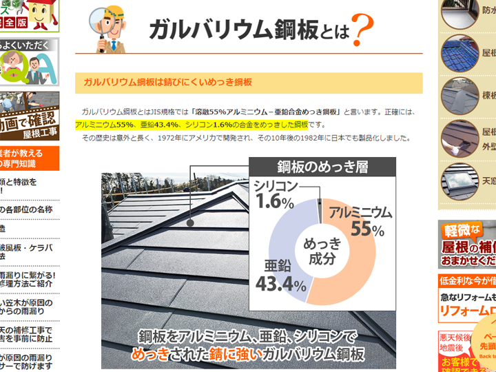 街の屋根やさん千葉中央店のコンテンツの例